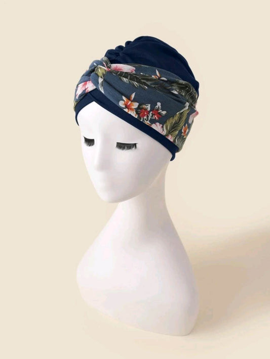 Navy Floral head wear